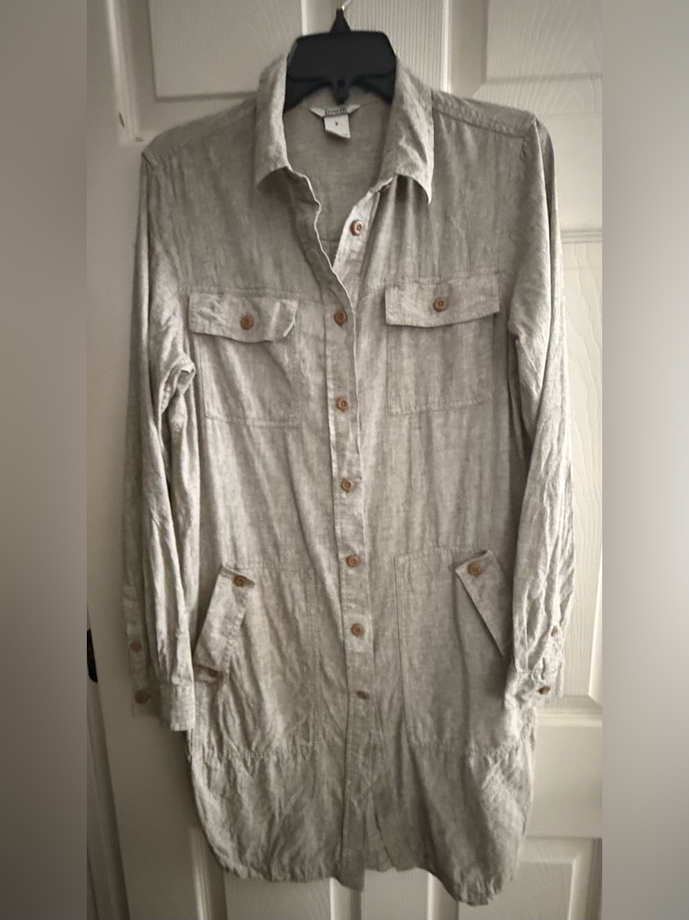 Duluth Trading Co Light Greenish-Gray Button-Down Shirt Dress